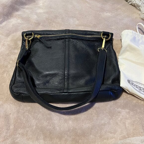 Large Fossil Erin crossbody fold over purse Black pebble leather dust bag includ - Picture 7 of 16